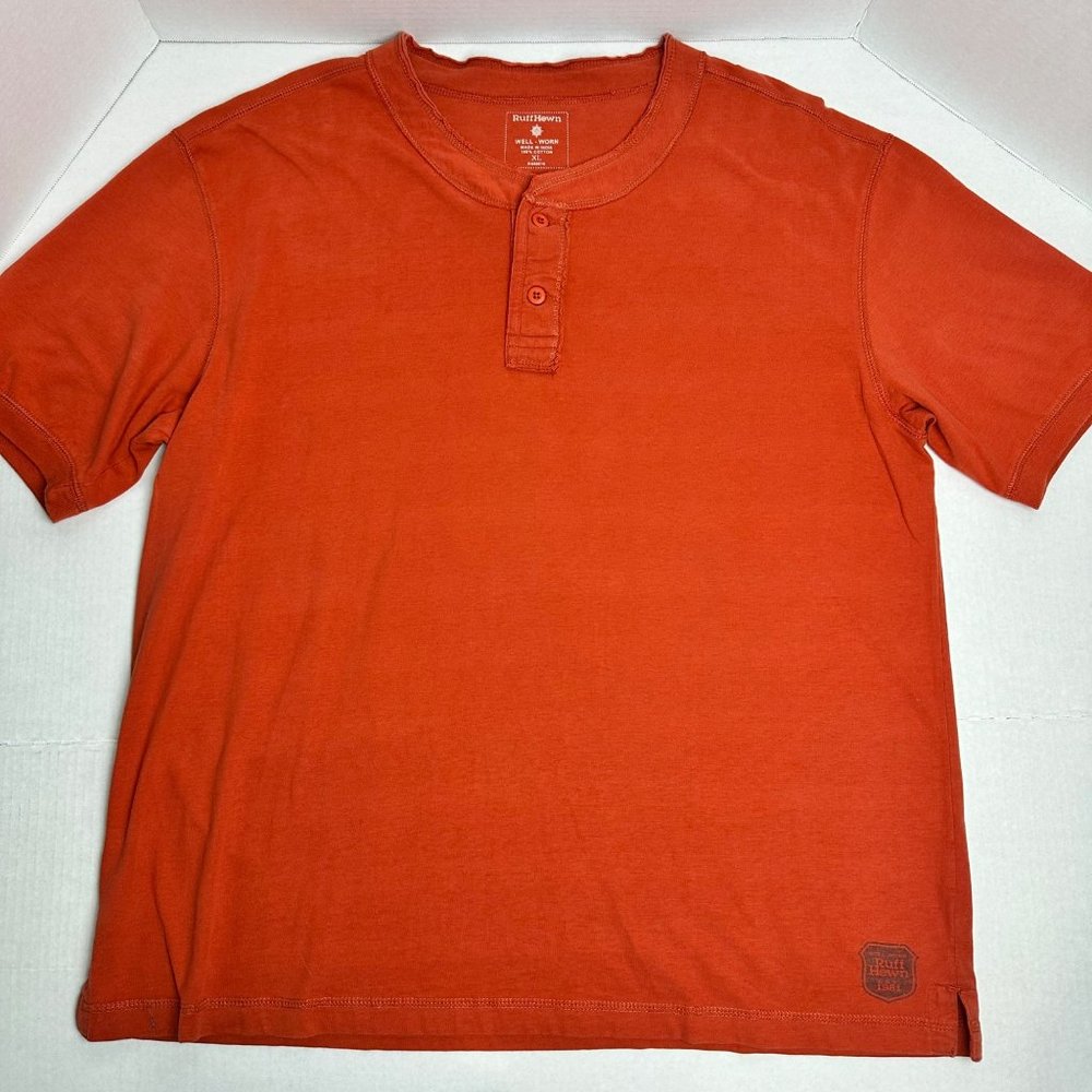 RuffHewn | Orange Pull Over Short Sleeve Shirt w/ Button Neck | Size XL